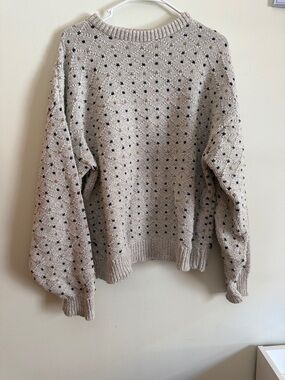 Northwest Territory Beige Crewneck Sweater with Black Dot Detail